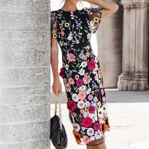 GEORGINA FLORAL APPLIQUE MIDI DRESS